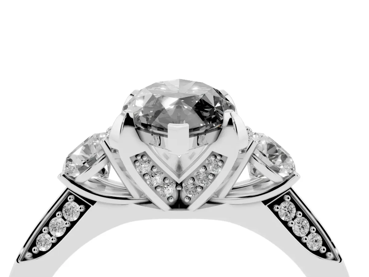 Fancy Black Marquise Cut Brilliant Three-Stone Diamond Ring with Pavé Band and Four-Prong Setting Platinum
