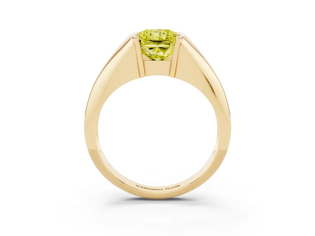 Fancy Yellow Radiant Cut Solitaire Tension Set Diamond Ring Yellow gold