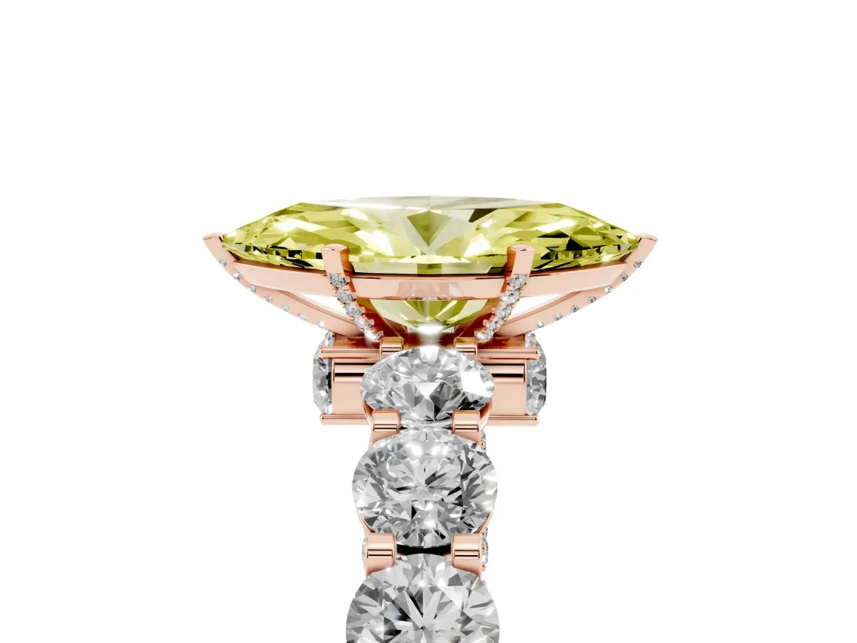 Fancy Yellow Marquise Cut Diamond Side Stone Engagement Ring with Four-Prong Setting Rose gold