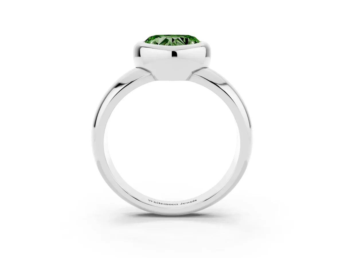 Fancy Green Bezel Set Heart Cut Solitaire Ring with Wide Band Platinum