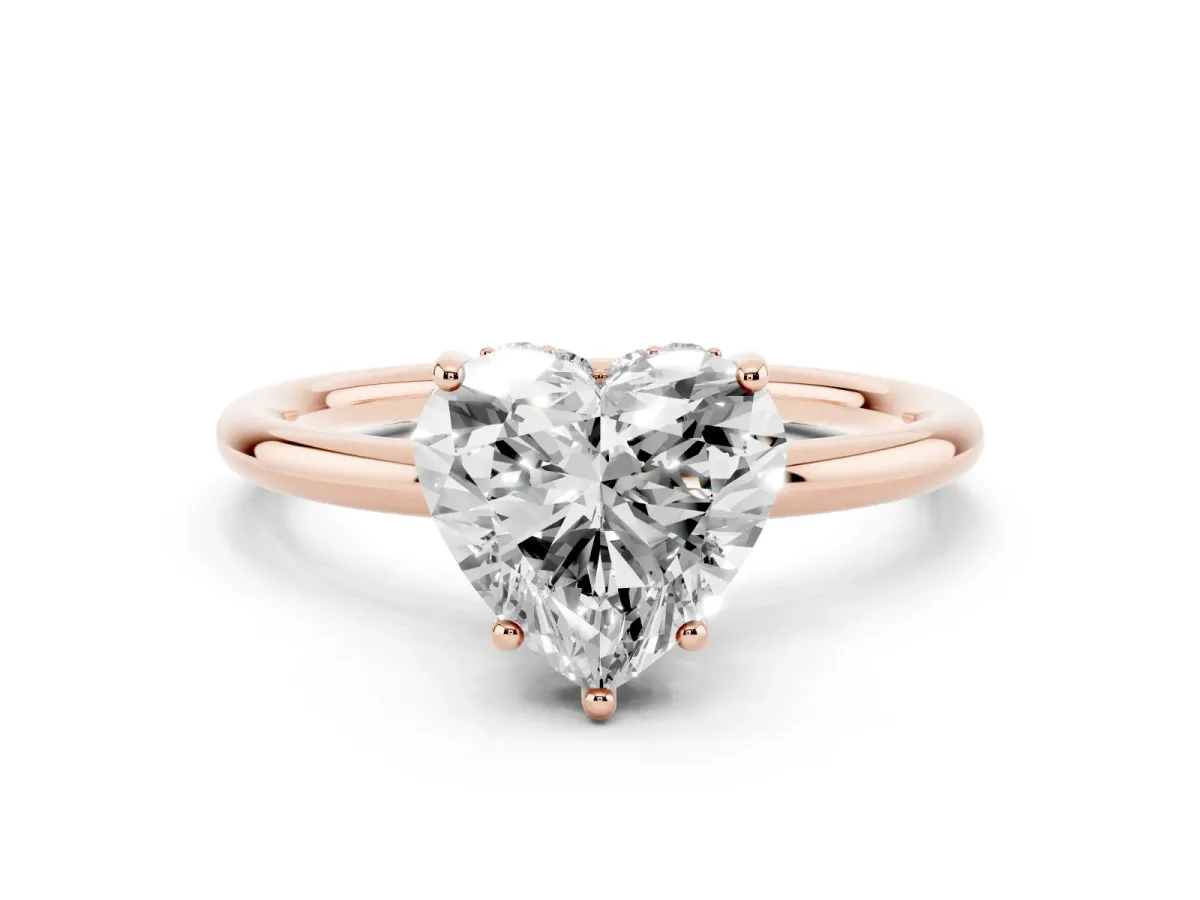 Heart Cut Solitaire Diamond Ring with a Classic Band and Four-Prong Setting Rose gold