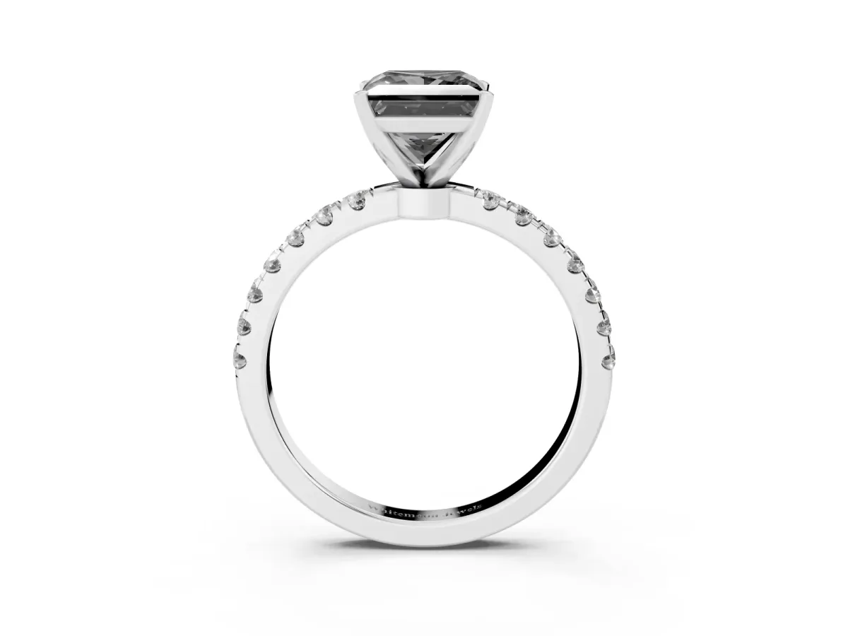 Fancy Black Princess Cut Diamond Solitaire Ring with Pavé Accents and Four-Prong Setting Silver
