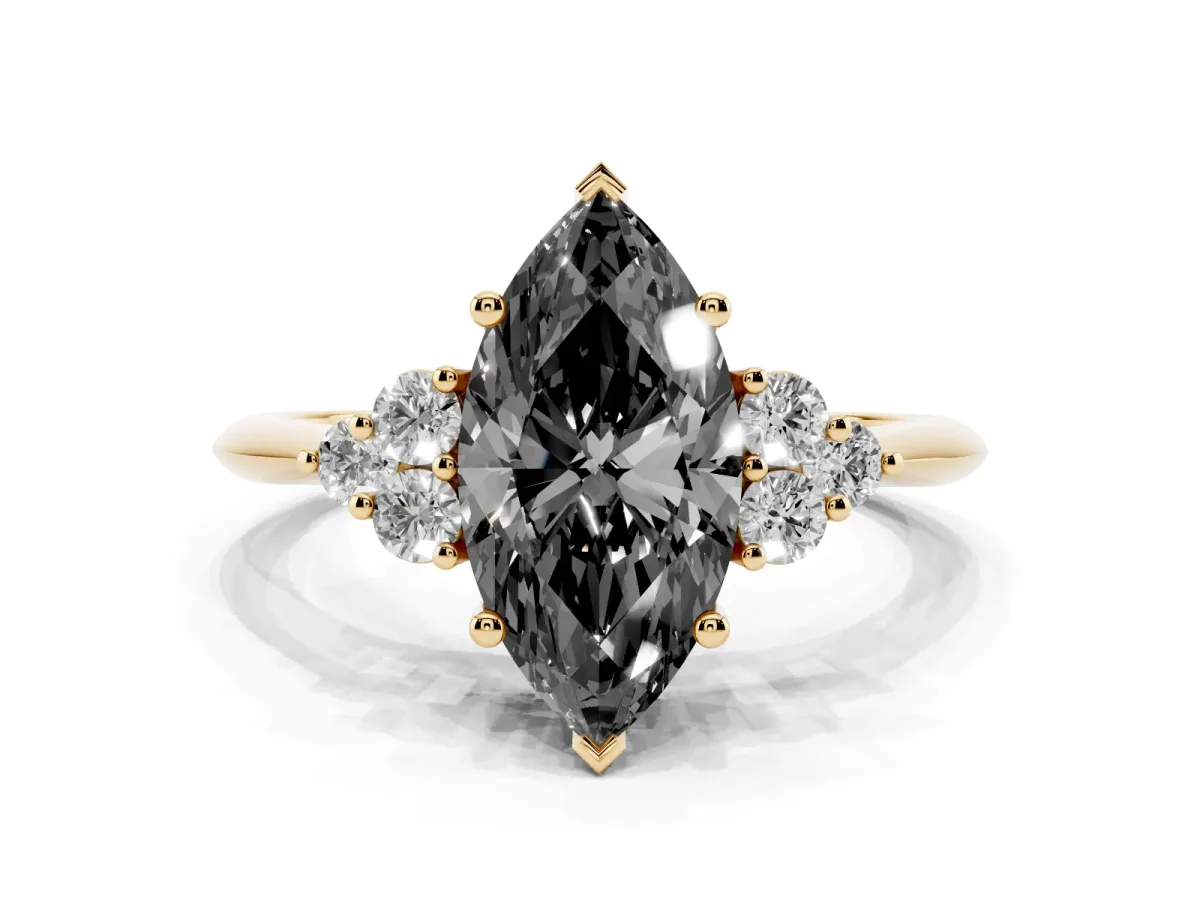 Fancy Black Marquise Cut Cut Diamond Cluster Ring with Solitaire Band and Four-Prong Setting Yellow gold