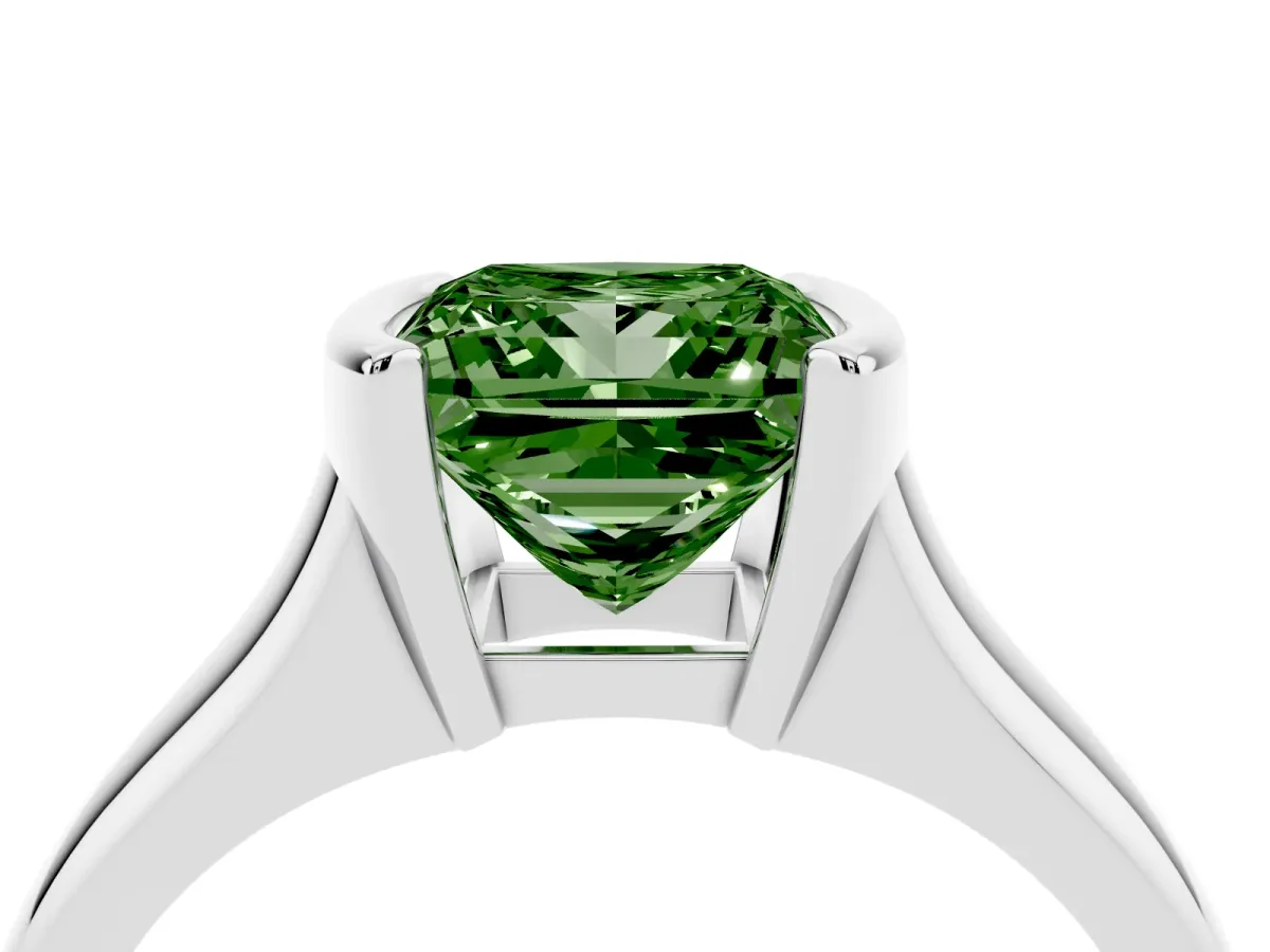 Fancy Green Princess Cut Solitaire Tension Set Diamond Ring with Split Shank Band Silver