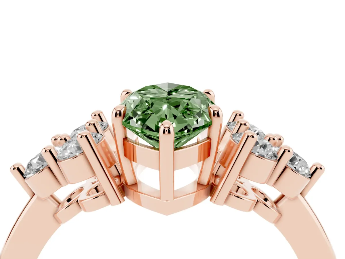 Fancy Green Marquise Cut Brilliant Diamond Cluster Accent Solitaire Ring with Prong Setting Rose gold