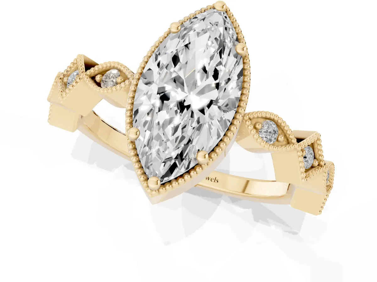 Marquise Cut Milgrain Marquise Diamond Twist Band Ring Yellow gold