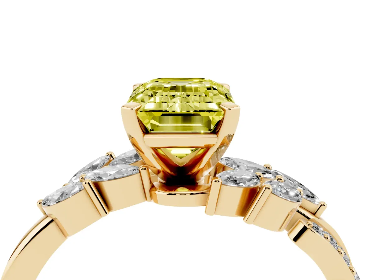 Fancy Yellow Emerald Cut Solitaire Marquise Twist Band with Six-Prong Setting Yellow gold