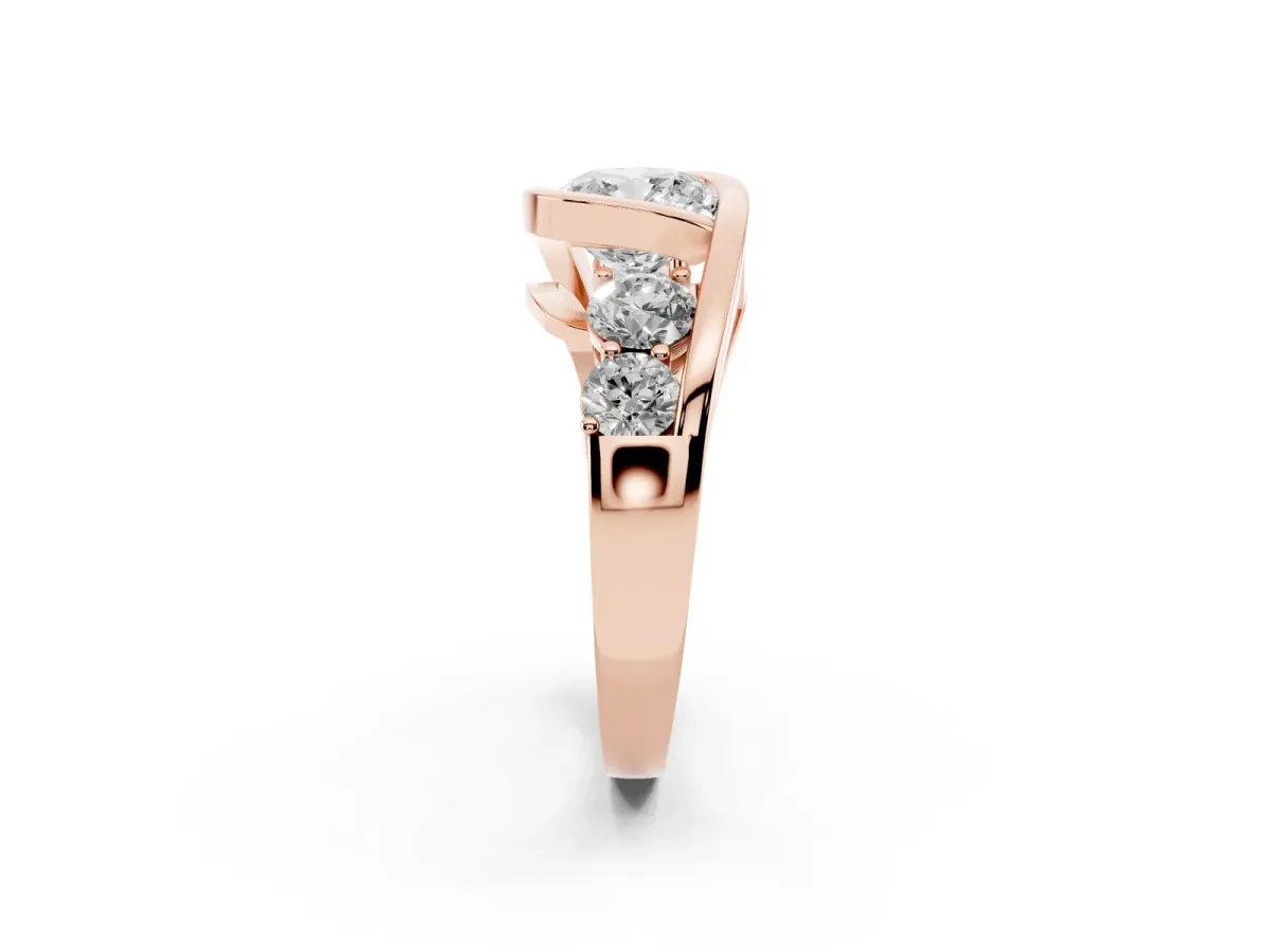 Bezel Set Cushion Cut Diamond Bypass Ring with Round Accents Rose gold