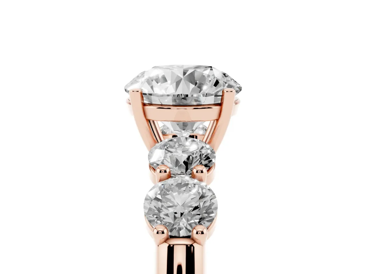 Round Cut Cut Five-Stone Prong Set Diamond Ring with Classic Band Rose gold