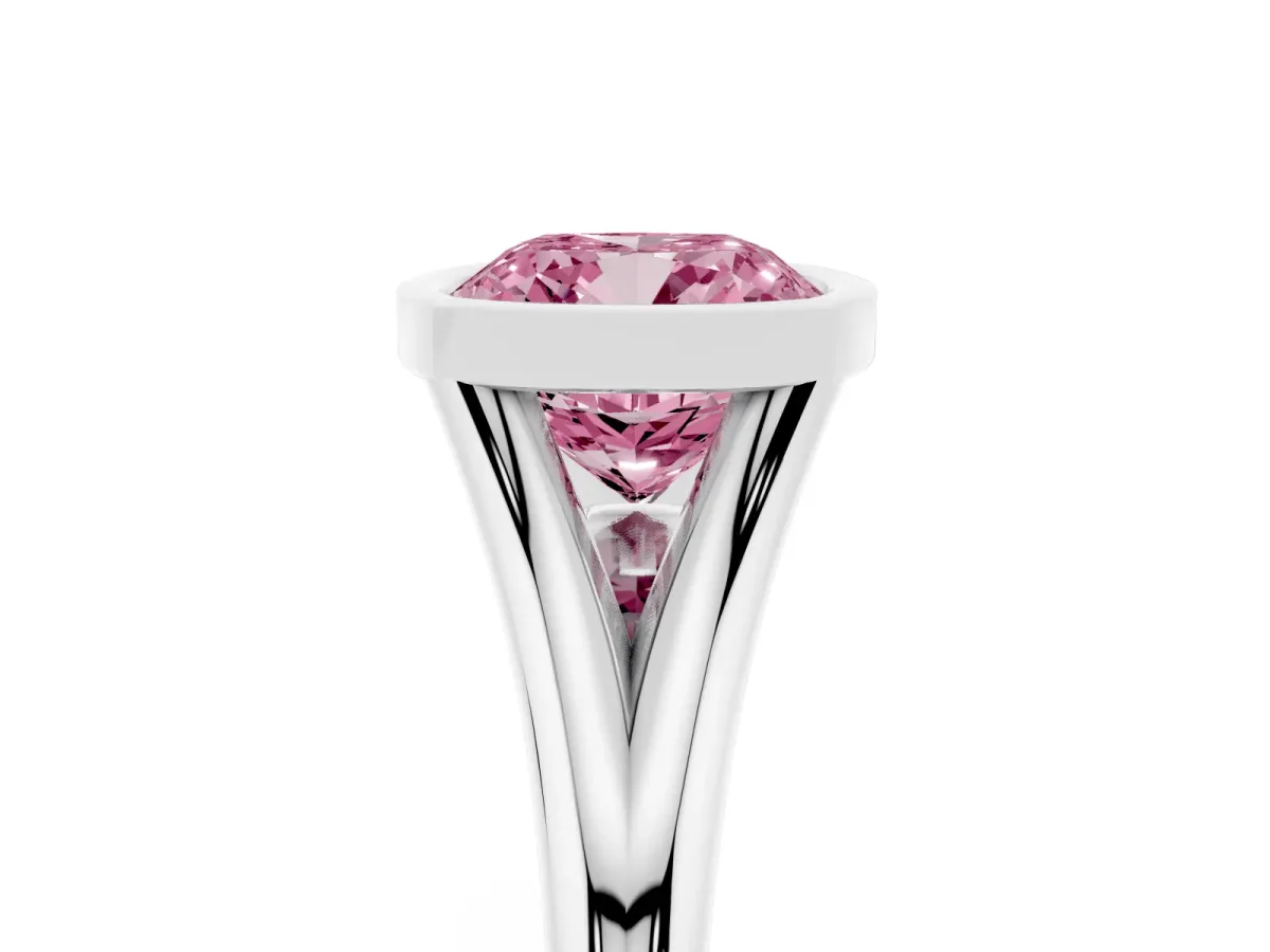 Fancy Pink Bezel Set Cushion Cut Cut Solitaire Ring with Tapered Band Silver