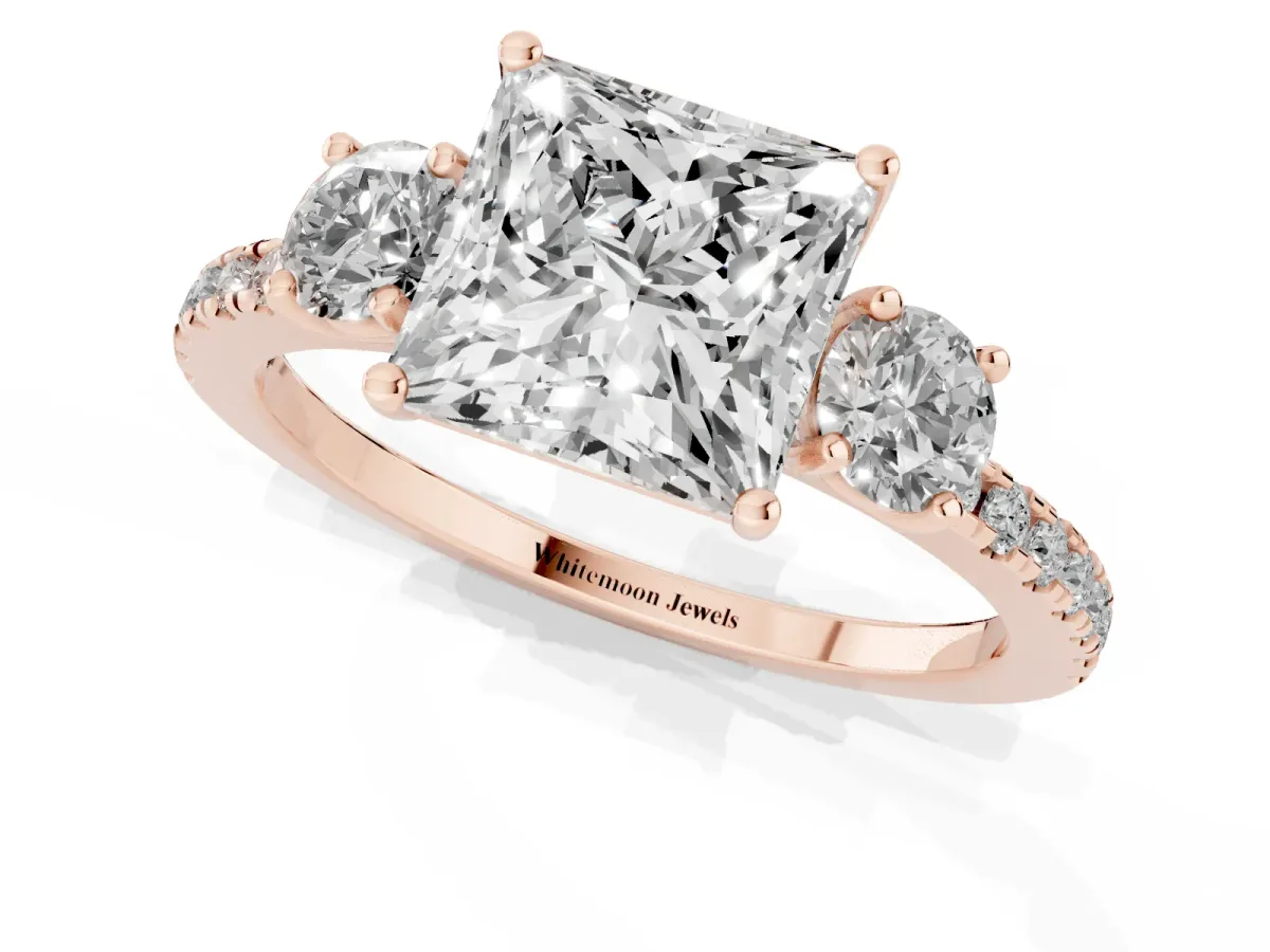 Three-Stone Princess Cut Cut Diamond Pavé Band with Prong Setting Rose gold