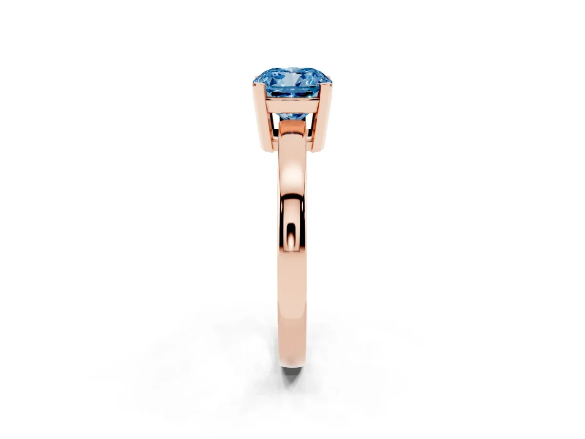 Fancy Blue Cushion Cut Cut Solitaire Ring with Four-Prong Setting and Classic Band Rose gold