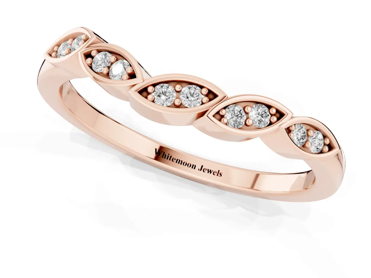 Marquise Diamond Leaf Eternity Band with Bezel Setting Rose gold