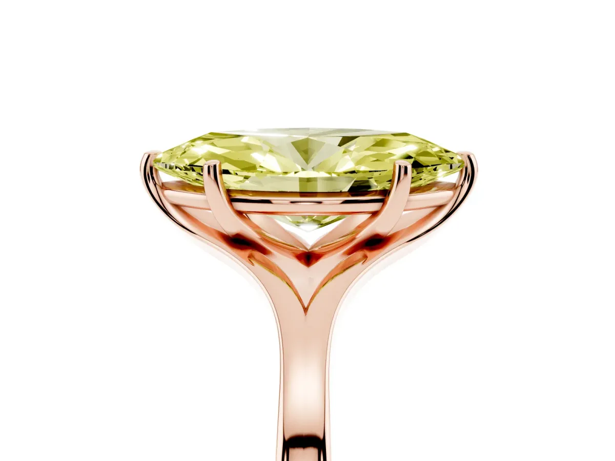 Fancy Yellow Marquise Cut Solitaire Diamond Ring with Six-Prong Setting and Tapered Band Rose gold