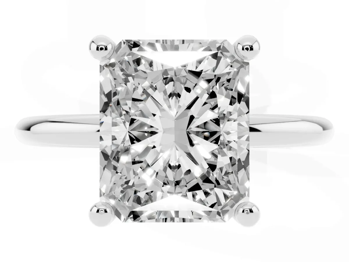 Radiant Cut Solitaire Diamond Ring with 4-Prong Setting on a Classic Band Silver