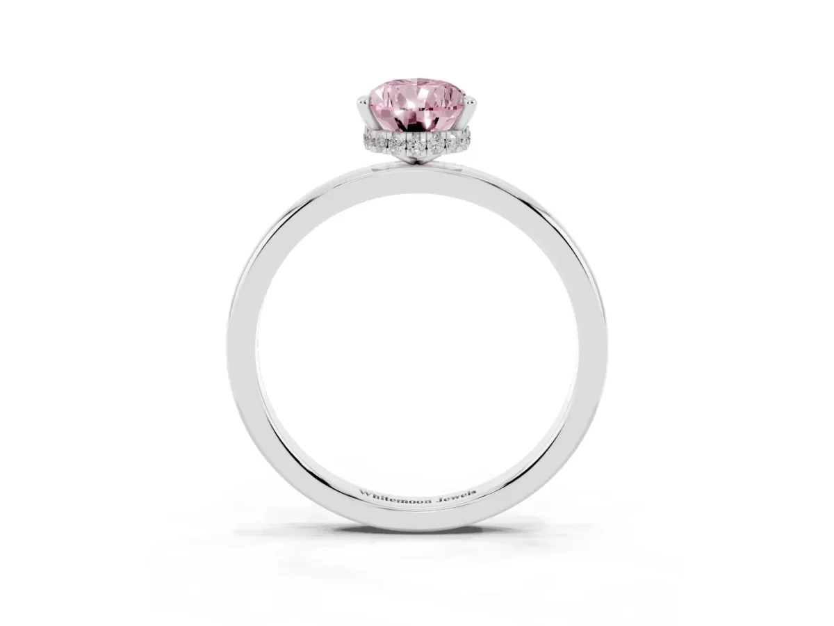 Fancy Pink Pear Cut Solitaire Engagement Ring with Cathedral Band and Four-Prong Setting Silver