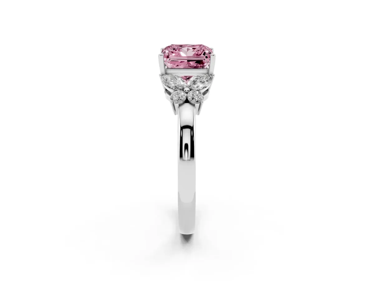 Fancy Pink Princess Cut Cut Solitaire Floral Diamond Ring with Four-Prong Setting Silver