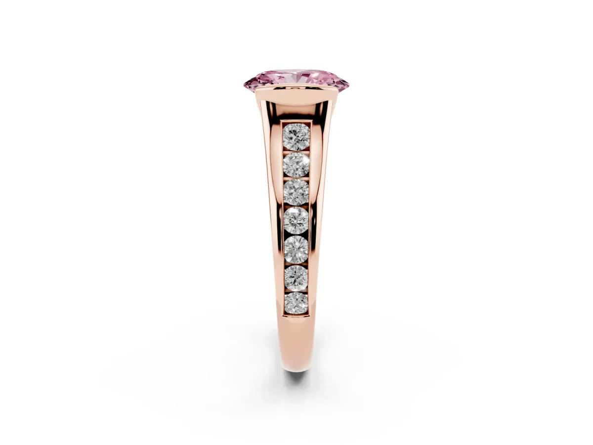 Fancy Pink Oval Cut Solitaire Bezel-Set Diamond Ring with Channel-Set Band Rose gold