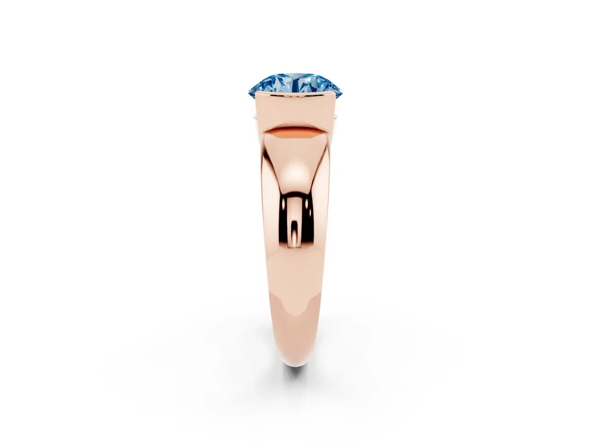 Fancy Blue Round Cut Solitaire Tension Set Diamond Ring with Wide Band Rose gold