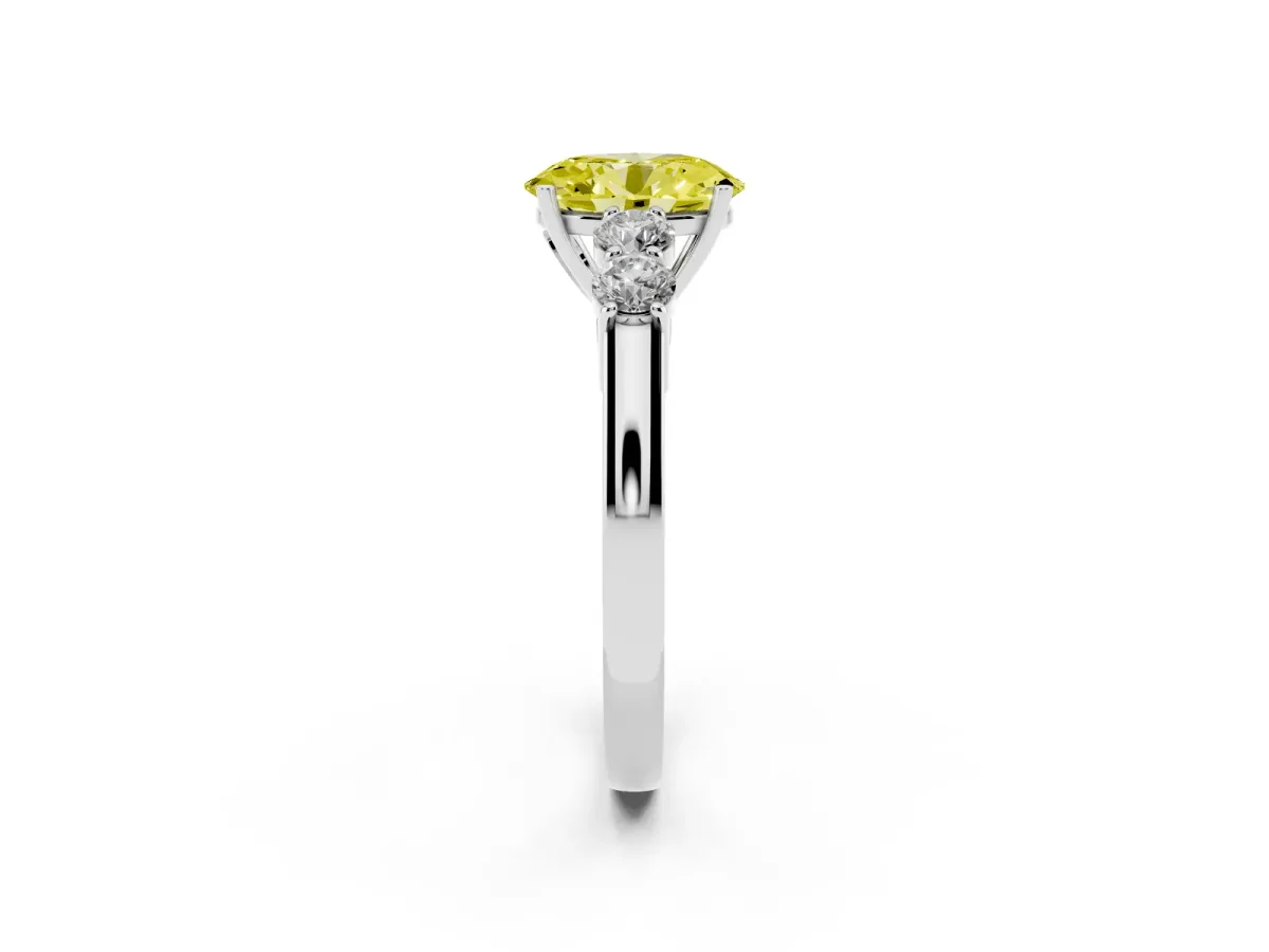 Fancy Yellow Oval Cut Cut Diamond Five-Stone Prong Set White Gold Ring Silver
