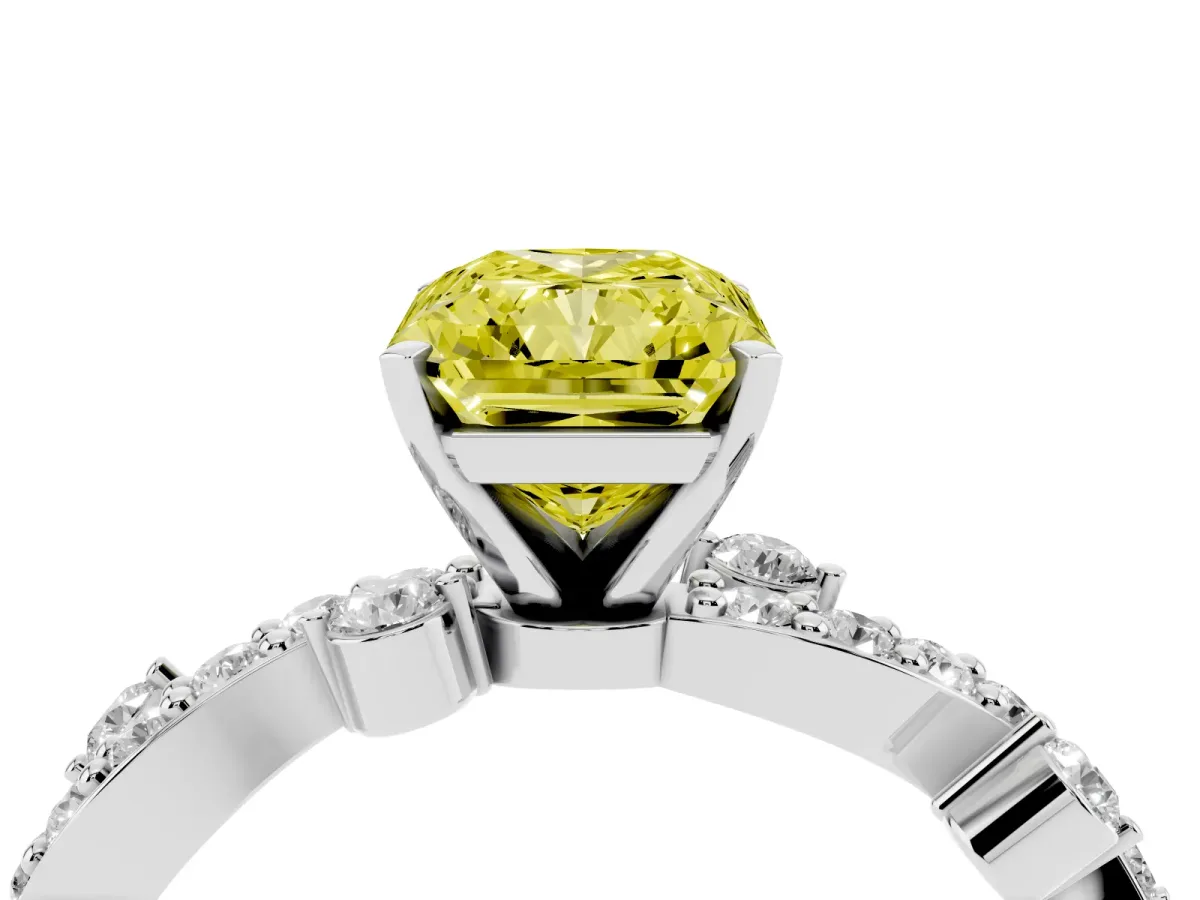 Fancy Yellow Radiant Cut Cut Solitaire Diamond Twisted Band with Pave Setting Silver