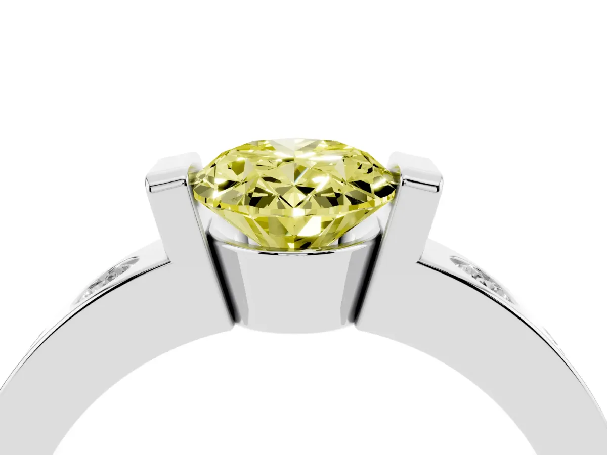 Fancy Yellow Oval Cut Brilliant Channel-Set Diamond Ring with Bezel Prong Setting Silver