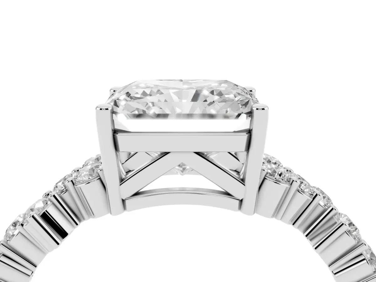 Radiant Cut Diamond Scattered Round Accent Ring with Prong Setting Silver