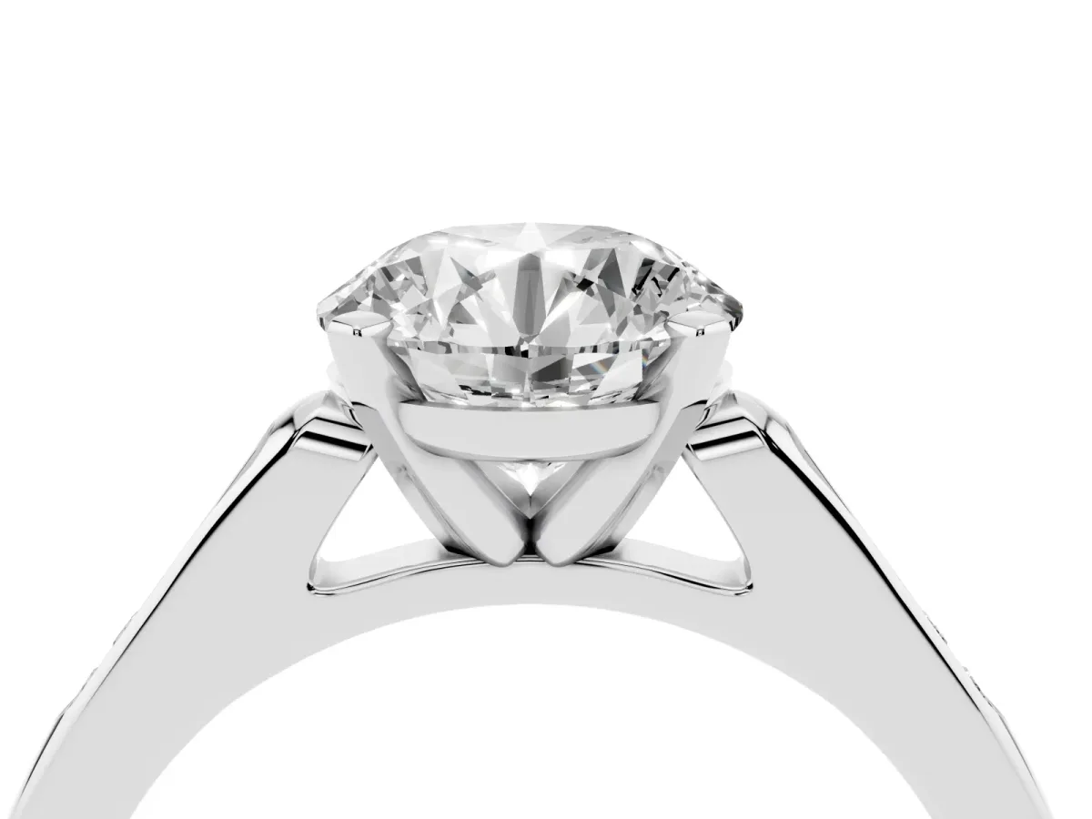 Round Cut Diamond Solitaire Ring with Channel Set Round Band and Prong Setting Silver