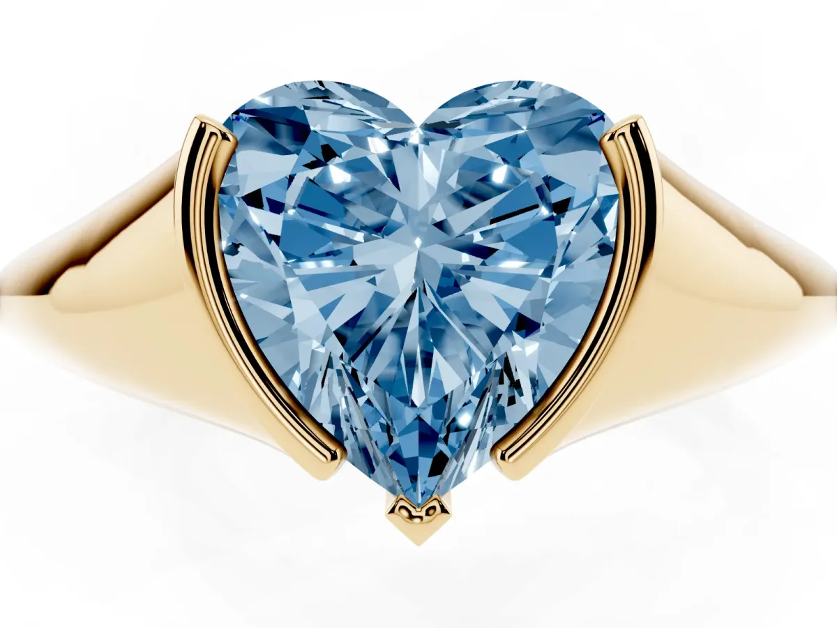 Fancy Blue Heart Cut Solitaire Tension Set Diamond Ring Yellow gold