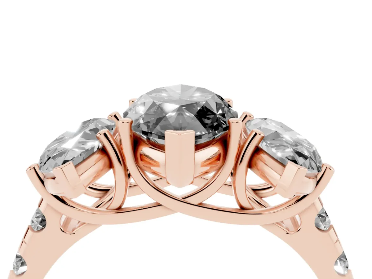 Fancy Black Three-Stone Marquise Cut Diamond Pavé Band with Prong Setting Rose gold