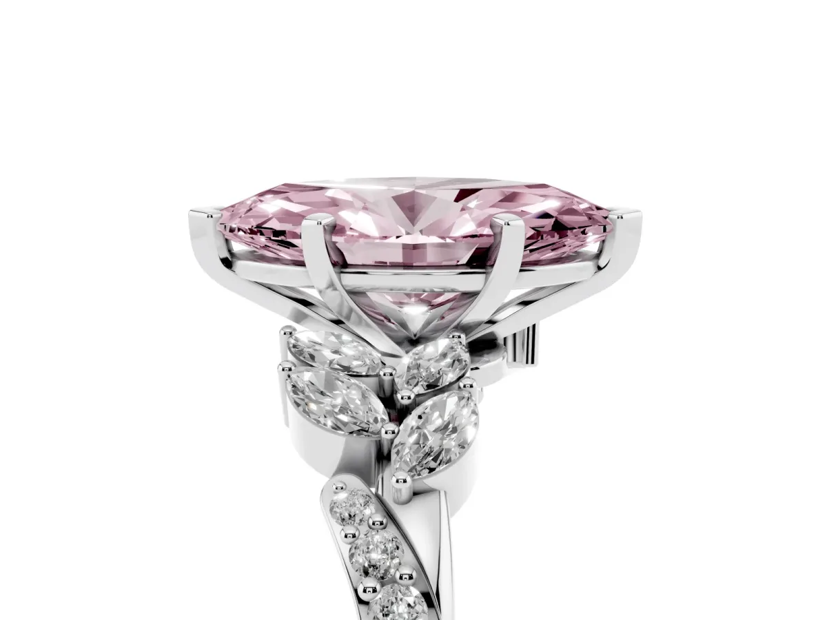 Fancy Pink Marquise Cut Solitaire Marquise Twist Band with Six-Prong Setting Silver