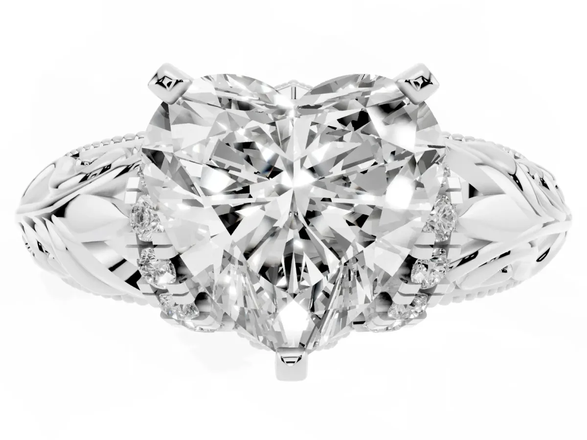Heart Cut Solitaire Filigree Engagement Ring with Halo and Prong Setting Platinum
