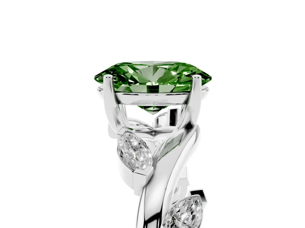 Fancy Green Oval Cut Solitaire Twisted Band Marquise Accent Prong Setting Ring Silver
