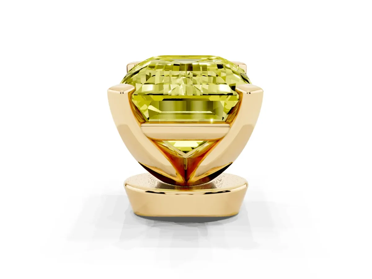 Fancy Yellow Emerald Cut Diamond Solitaire Ring with Prong Setting and Classic Band Yellow gold