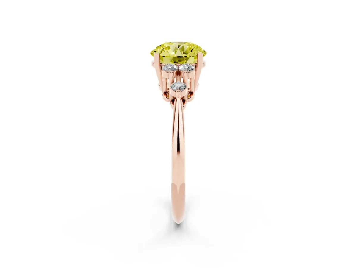 Fancy Yellow Round Cut Cut Diamond Cluster Ring with Solitaire Band and Four-Prong Setting Rose gold