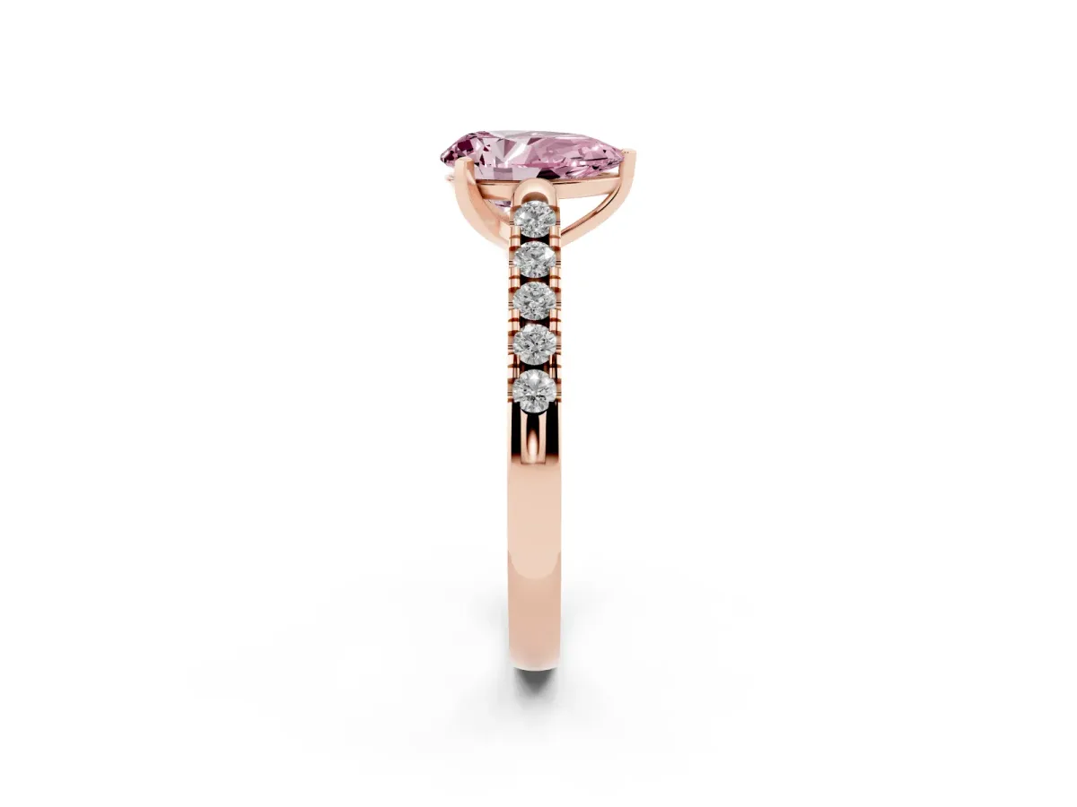 Fancy Pink Pear Cut Diamond Pavé Band Solitaire Ring with Prong Setting Rose gold