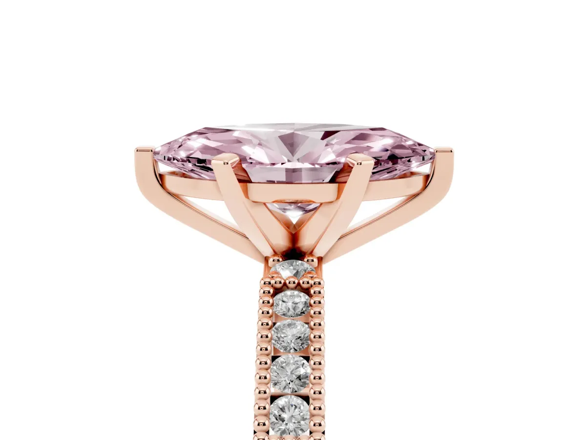 Fancy Pink Marquise Cut Solitaire with Pavé Band and Four-Prong Setting Rose gold