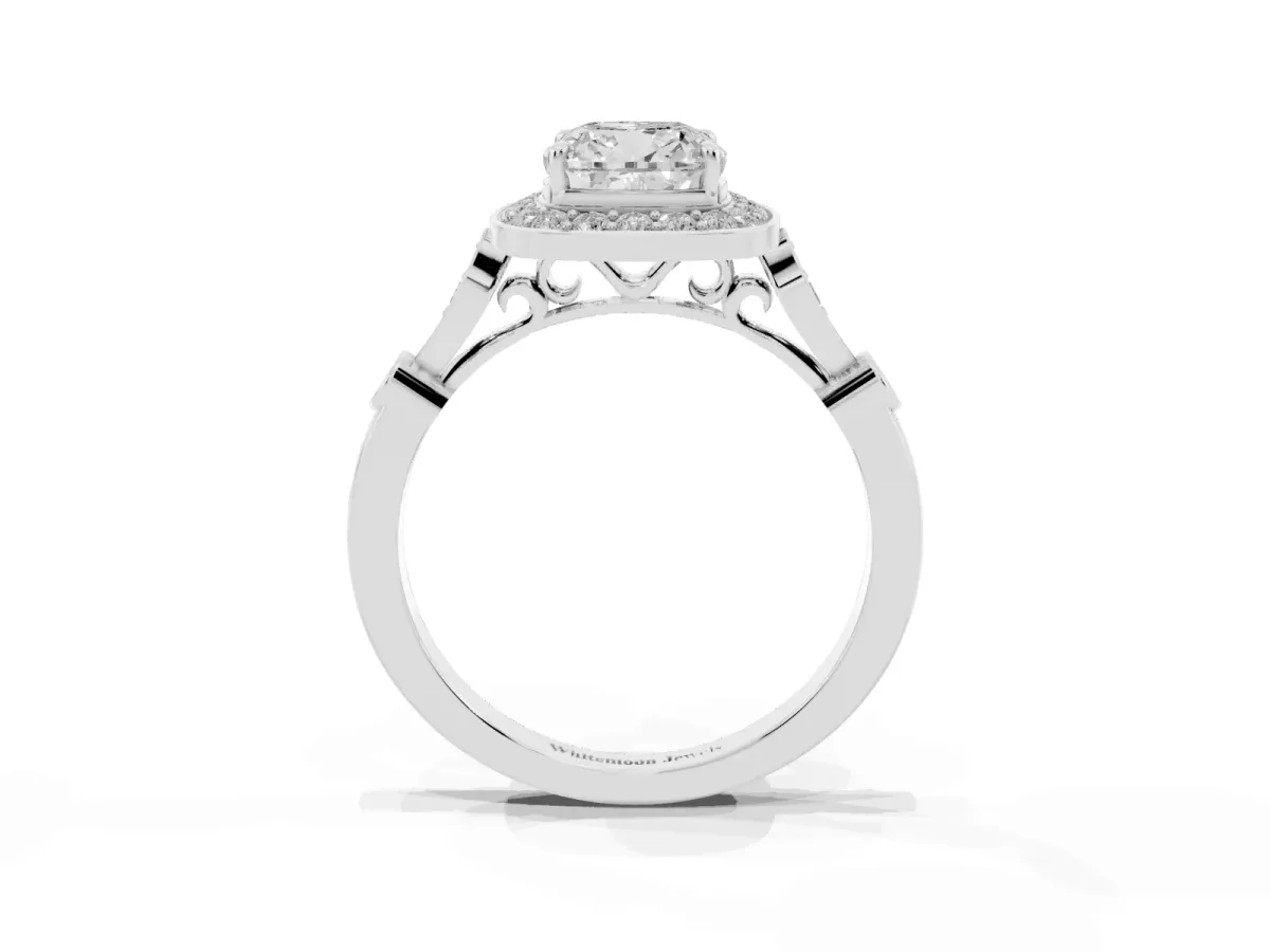 Cushion Cut Halo Diamond Engagement Ring with Twisted Band and Four-Prong Setting Silver