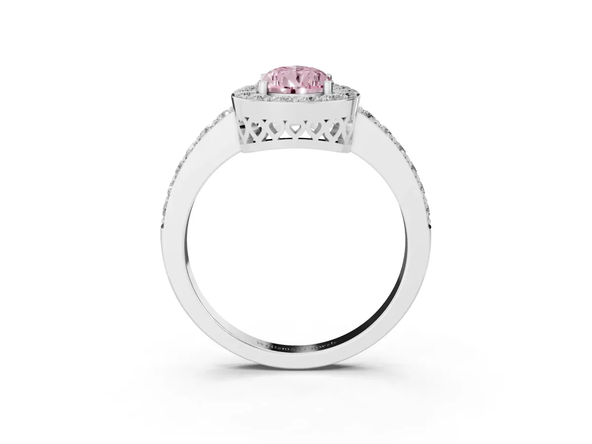Fancy Pink Pear Cut Halo Diamond Pavé Band Ring with Prong Setting Silver