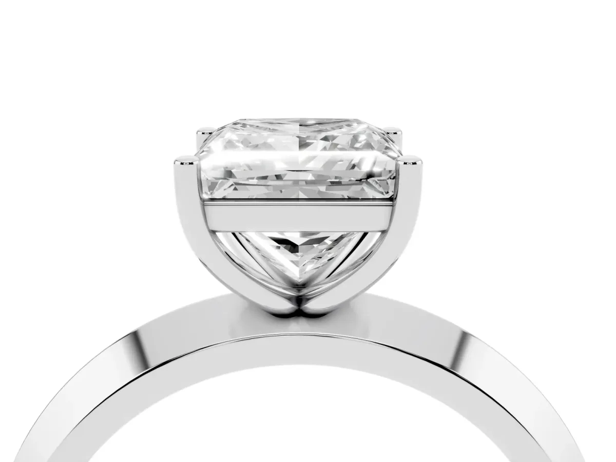 Princess Cut Cut Solitaire Engagement Ring with Flat Band and Four-Prong Setting Platinum