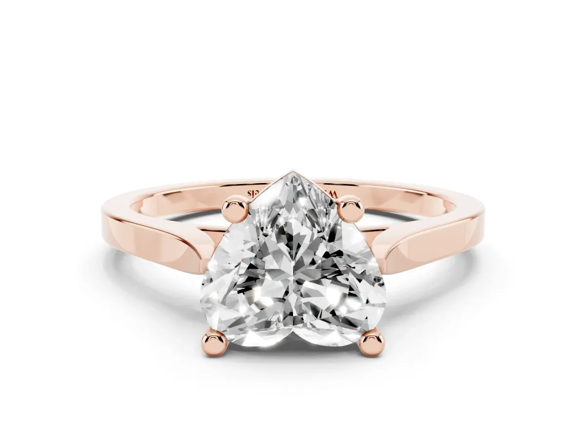 Heart Cut Solitaire Diamond Ring with Four-Prong Setting and Tapered Band Rose gold