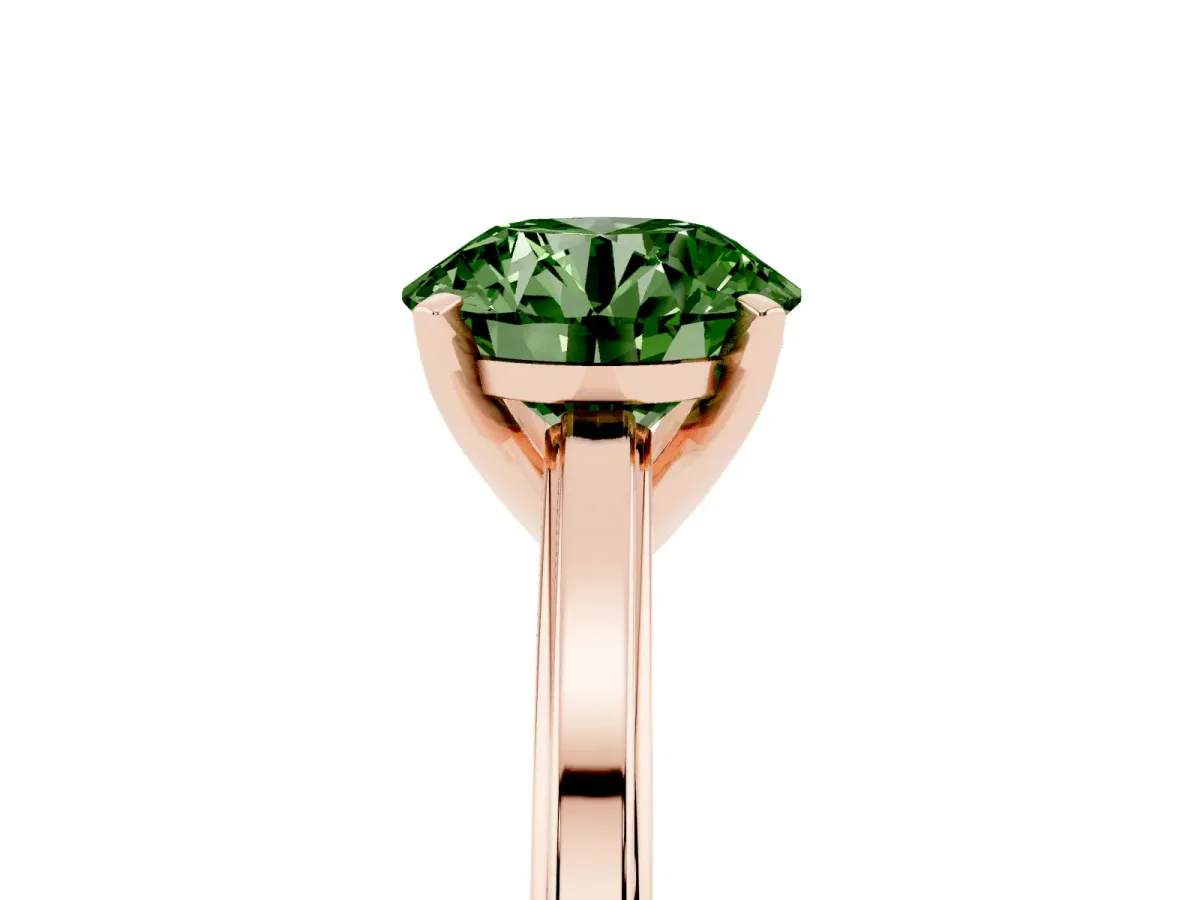 Fancy Green Round Cut Solitaire Diamond Ring with Four-Prong Setting and Classic Band Rose gold