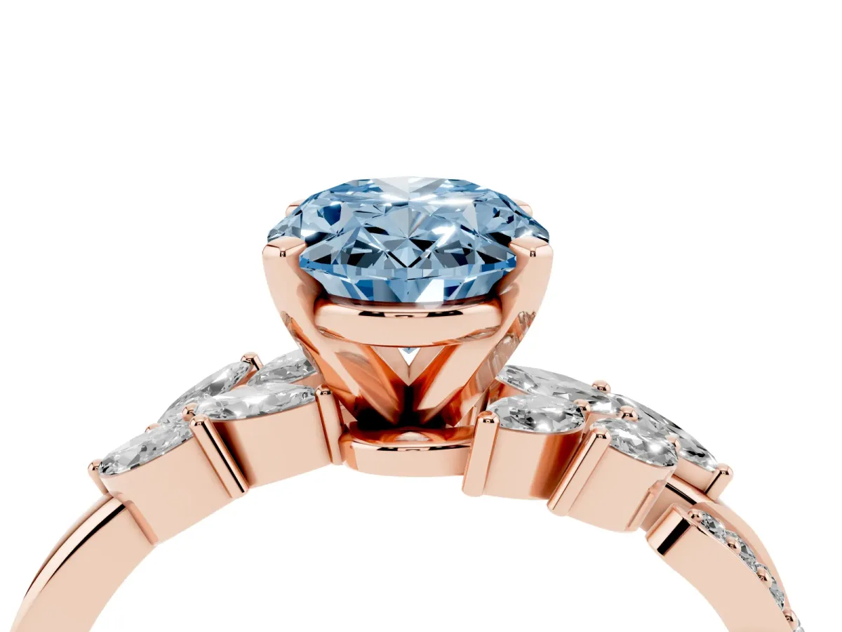 Fancy Blue Oval Cut Solitaire Marquise Twist Band with Six-Prong Setting Rose gold