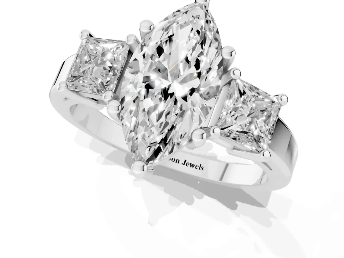 Three-Stone Marquise Cut Cut Solitaire Ring with Prong Setting Silver