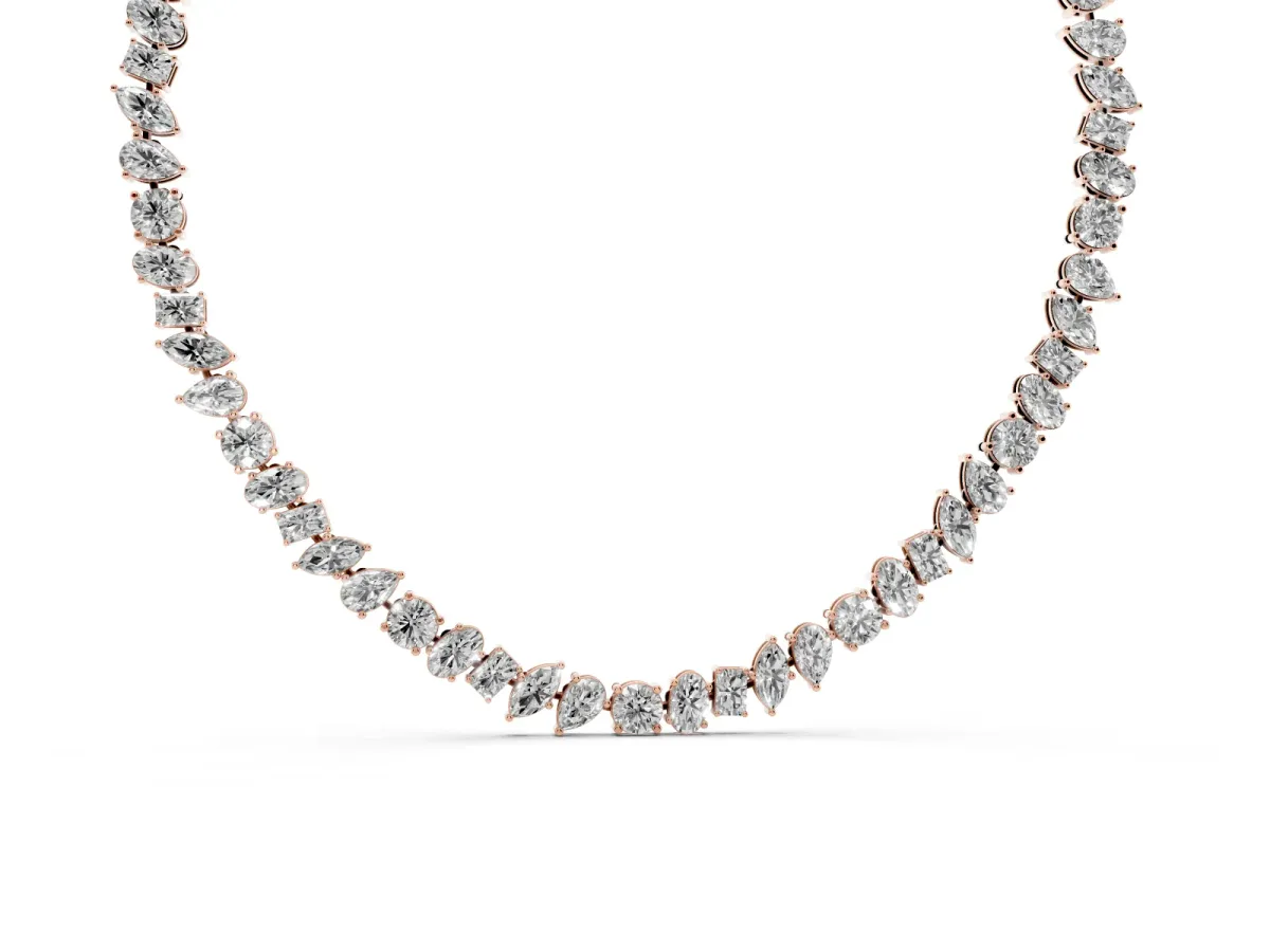 Mixed Shape Diamond Tennis Necklace Rose gold