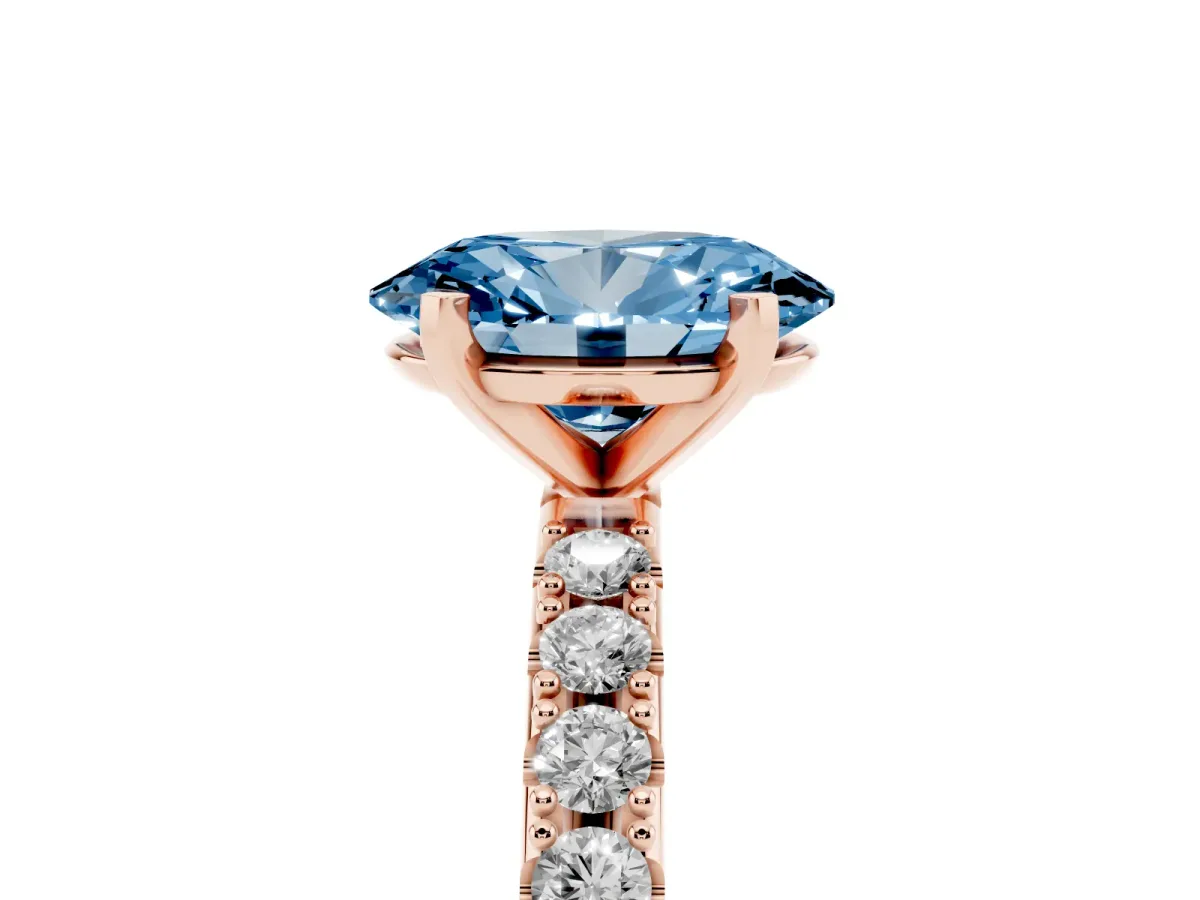 Fancy Blue Oval Cut Diamond Solitaire Pavé Band with Four-Prong Setting Rose gold