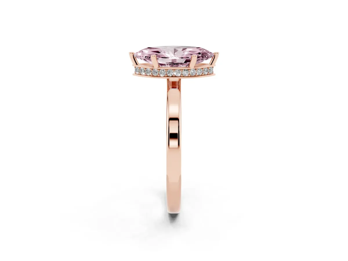 Fancy Pink Marquise Cut Cut Solitaire Engagement Ring with Four-Prong Setting on a Classic Band Rose gold