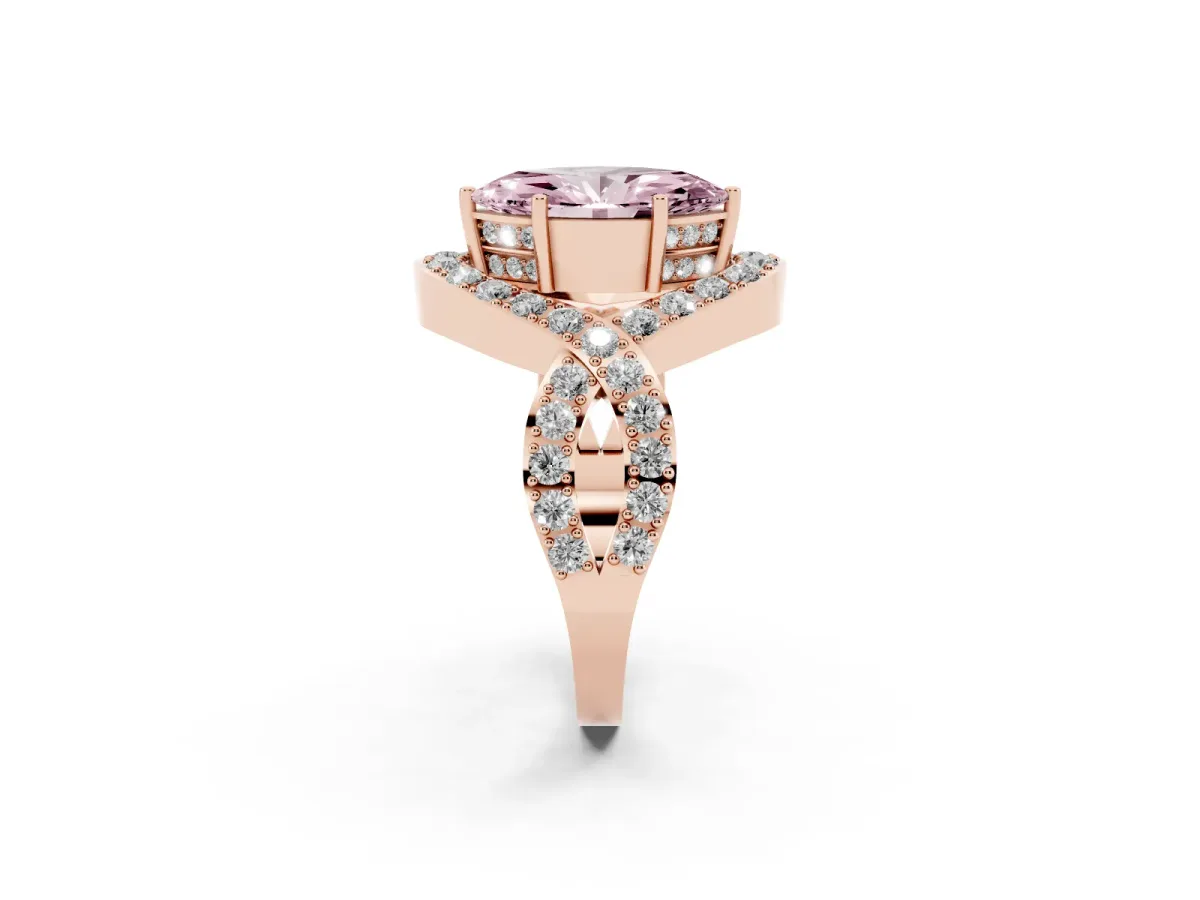Fancy Pink Marquise Cut Solitaire Twist Band Pavé Diamond Engagement Ring Rose gold