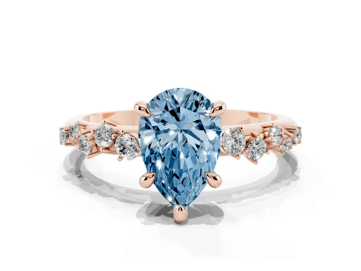 Fancy Blue Pear Cut Cut Diamond Vine Band with Four-Prong Setting Rose gold