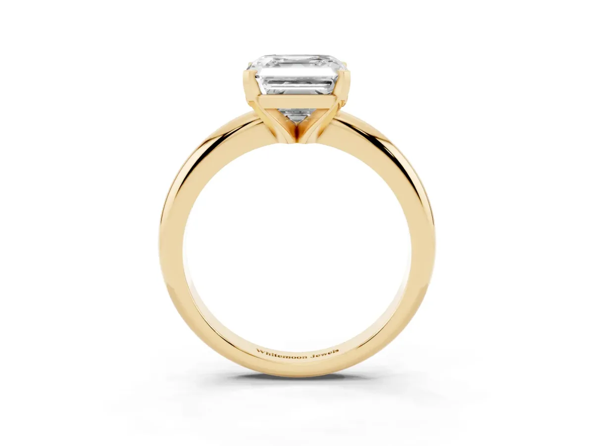 Asscher Cut Diamond Solitaire Engagement Ring with Round Band and Four-Prong Setting Yellow gold